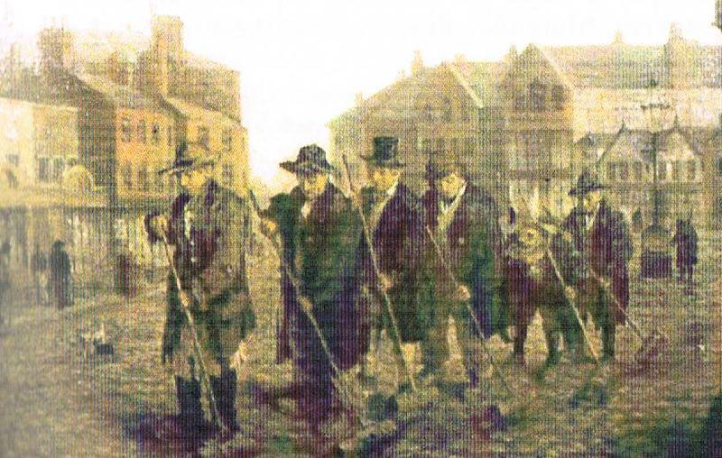 John Houghton Hague Oil Painting depicting men sweeping an Oldham square oil painting image
